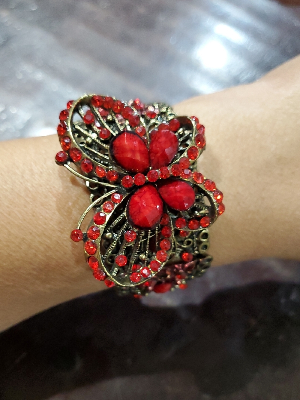 Red Gems Butterfly Cuff Bracelet - Women Jewelry